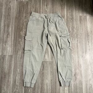 YoungLA Jogger Pants Women's L Beige Cargo Pockets Cotton Drawstring Gorpcore